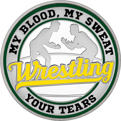 Yellow "Wrestling" with Dark Green Outer Circular Borders